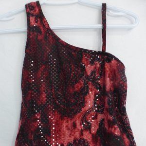 Red and black top with shiny circles, GUC